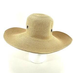 Hopeless Romantic Tan Straw Wide Brim Sun Hat Grommet Vents Beach Summer Boho